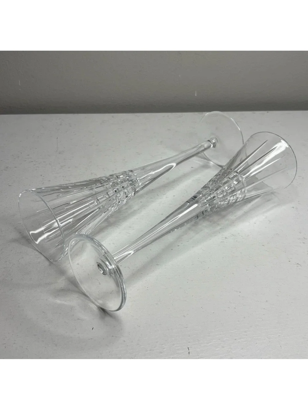 Tiffany & Co Crystal Trumpet Plaid Collection Champagne Toasting Flutes set of 2